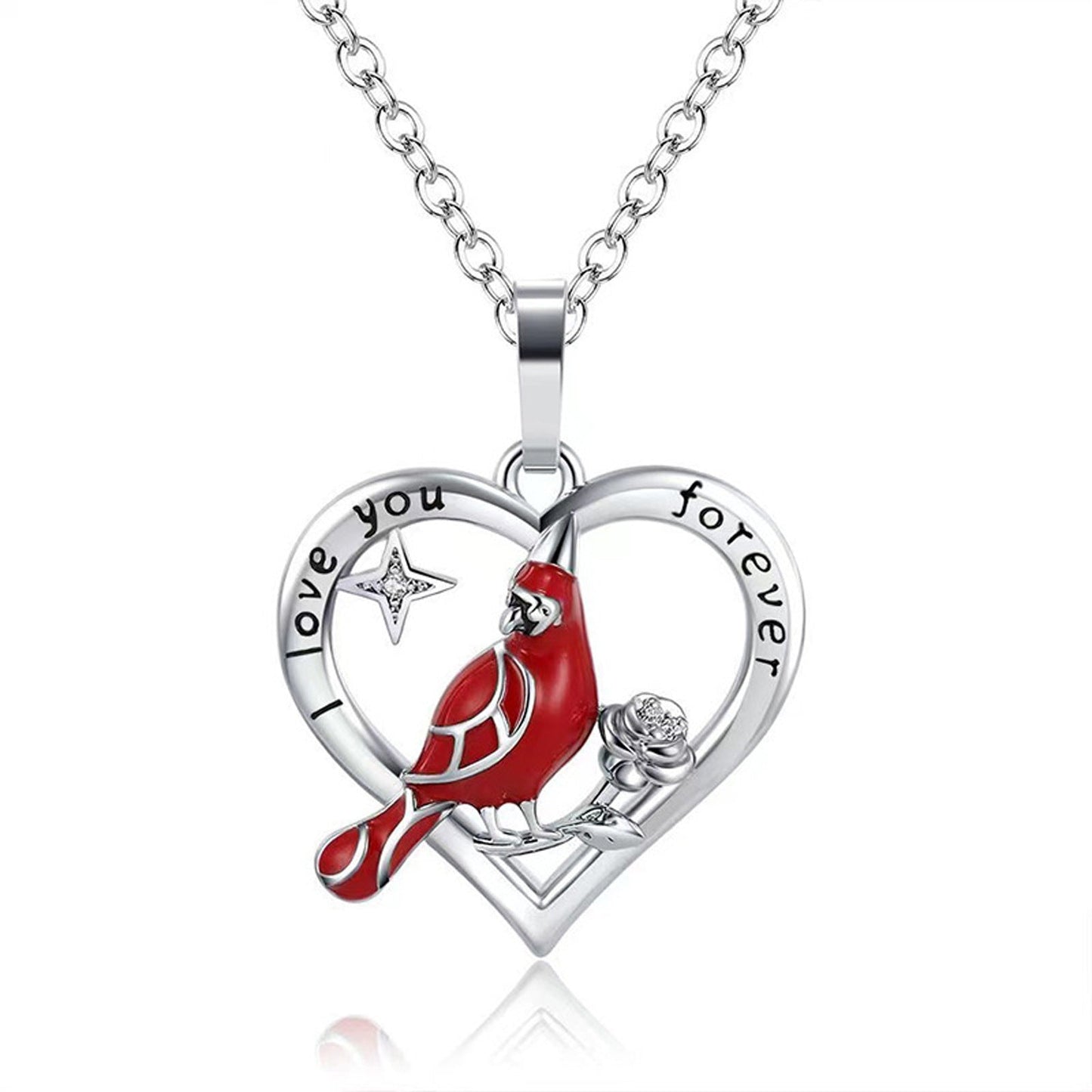 Creative Heart Shaped Cardinal Pendant Necklace, Exquisite Party Commemorative Accessory Gift Jewelry Anniversary Party Gifts, Valentine's Day Gift LadyShow.Store