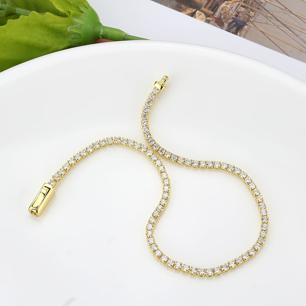 3W1683 - Gold Brass Bracelet with AAA Grade CZ in Clear LuxuryLifeWay Online Store