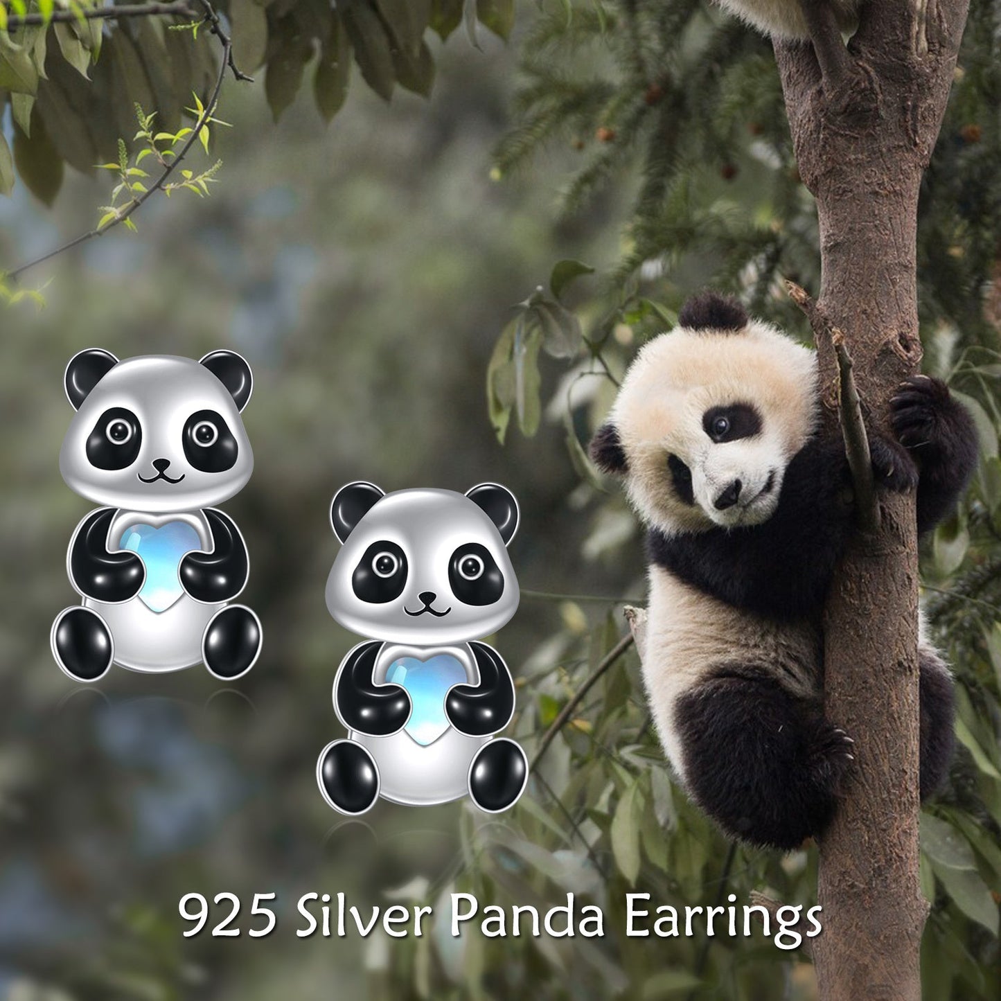 Sterling Silver Panda Stud Earrings Ear Jacket Front Back Earrings LadyShow.Store