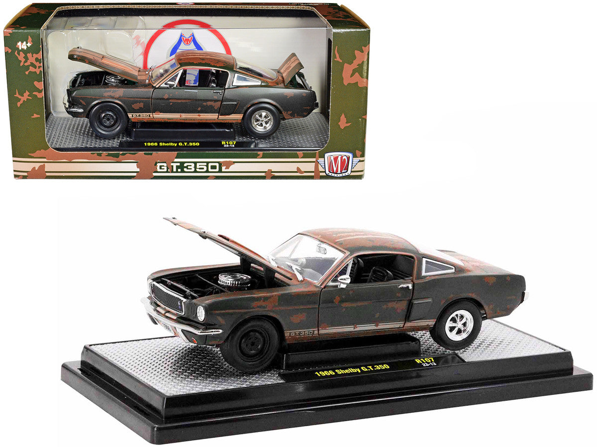 1966 Shelby GT350 Ivy Green with Wimbledon White Stripes (Rusted) Limited Edition to 5250 pieces Worldwide 1/24 Diecast Model Car by M2 Machines LuxuryLifeWay Online Store