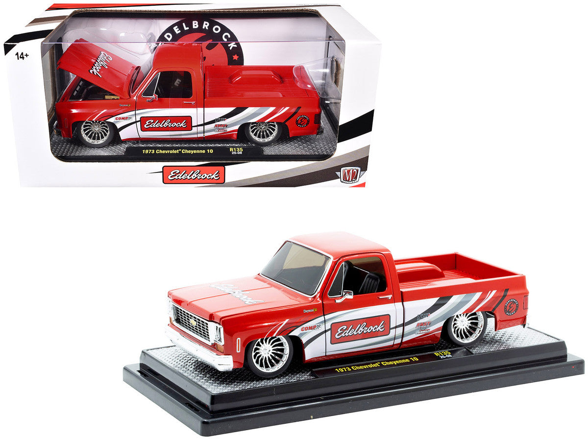 1973 Chevrolet Cheyenne 10 Pickup Truck "Edelbrock" Red with Graphics Limited Edition to 7850 pieces Worldwide 1/24 Diecast Model Car by M2 Machines LuxuryLifeWay Online Store