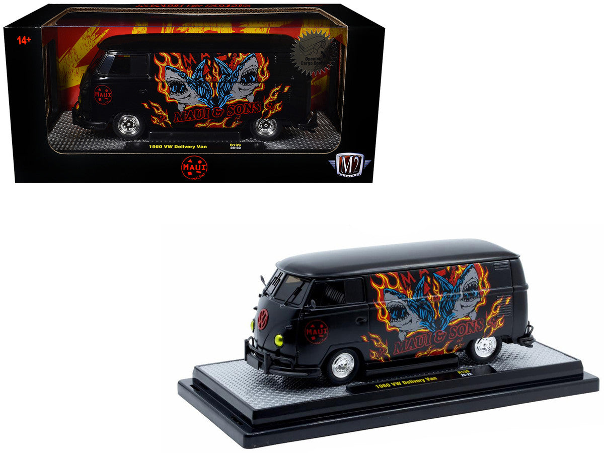 1960 Volkswagen Delivery Van "Maui & Sons" Black with Graphics Limited Edition to 4050 pieces Worldwide 1/24 Diecast Model Car by M2 Machines LuxuryLifeWay Online Store