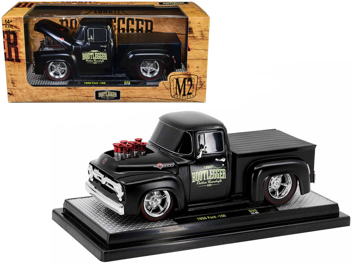 1956 Ford F-100 Pickup Truck Matt Black "Lunati Bootlegger" Limited Edition to 6550 pieces Worldwide 1/24 Diecast Model Car by M2 Machines LuxuryLifeWay Online Store