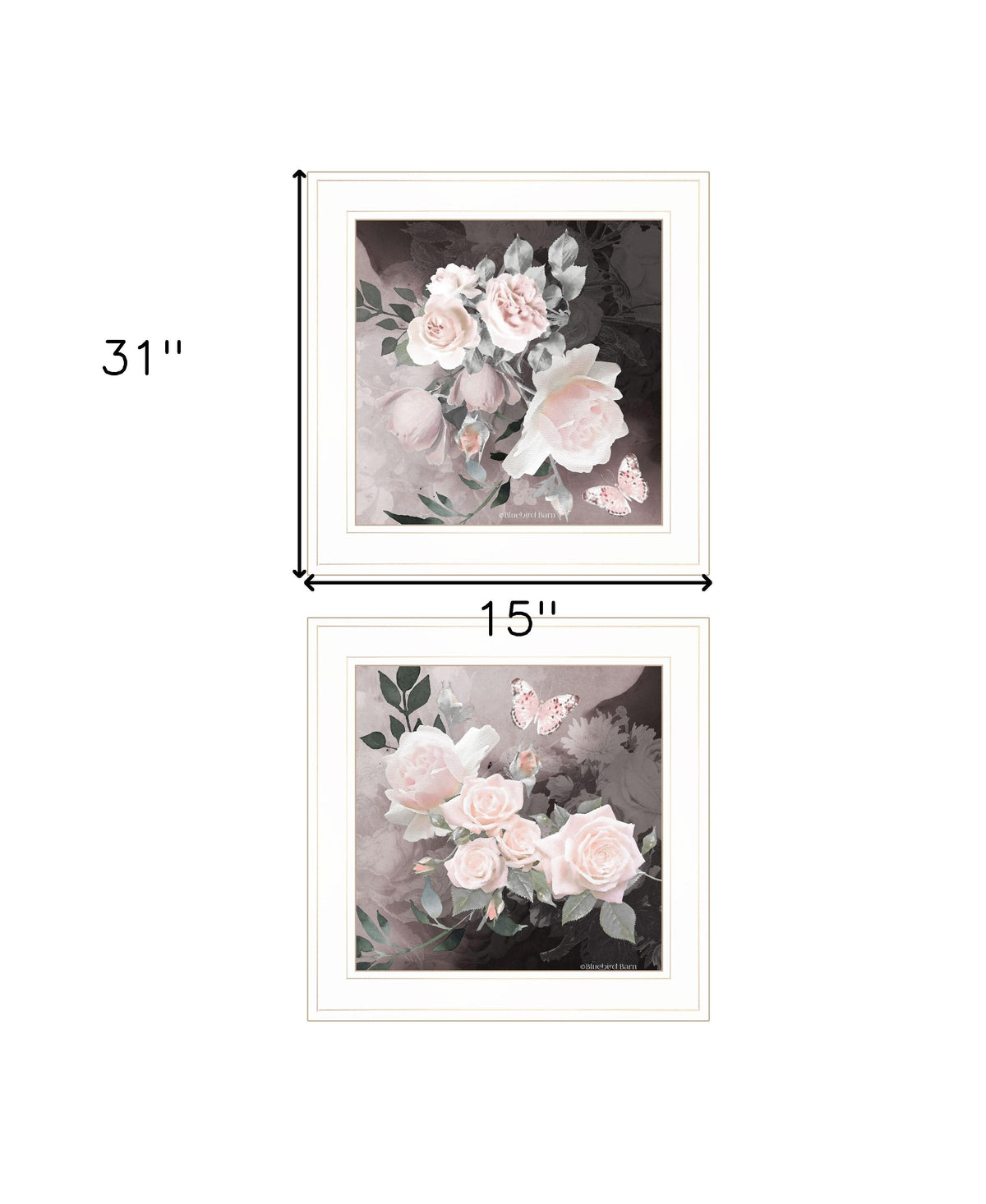 Set Of Two Noir Roses 1 White Framed Print Wall Art LuxuryLifeWay Online Store