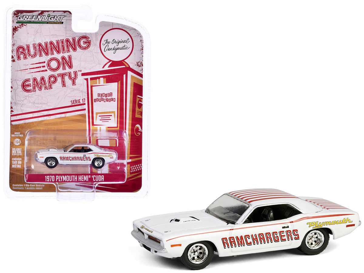 1970 Plymouth Hemi Barracuda "Ramchargers" White with Red Stripes "Running on Empty" Series 17 1/64 Diecast Model Car by Greenlight LuxuryLifeWay Online Store