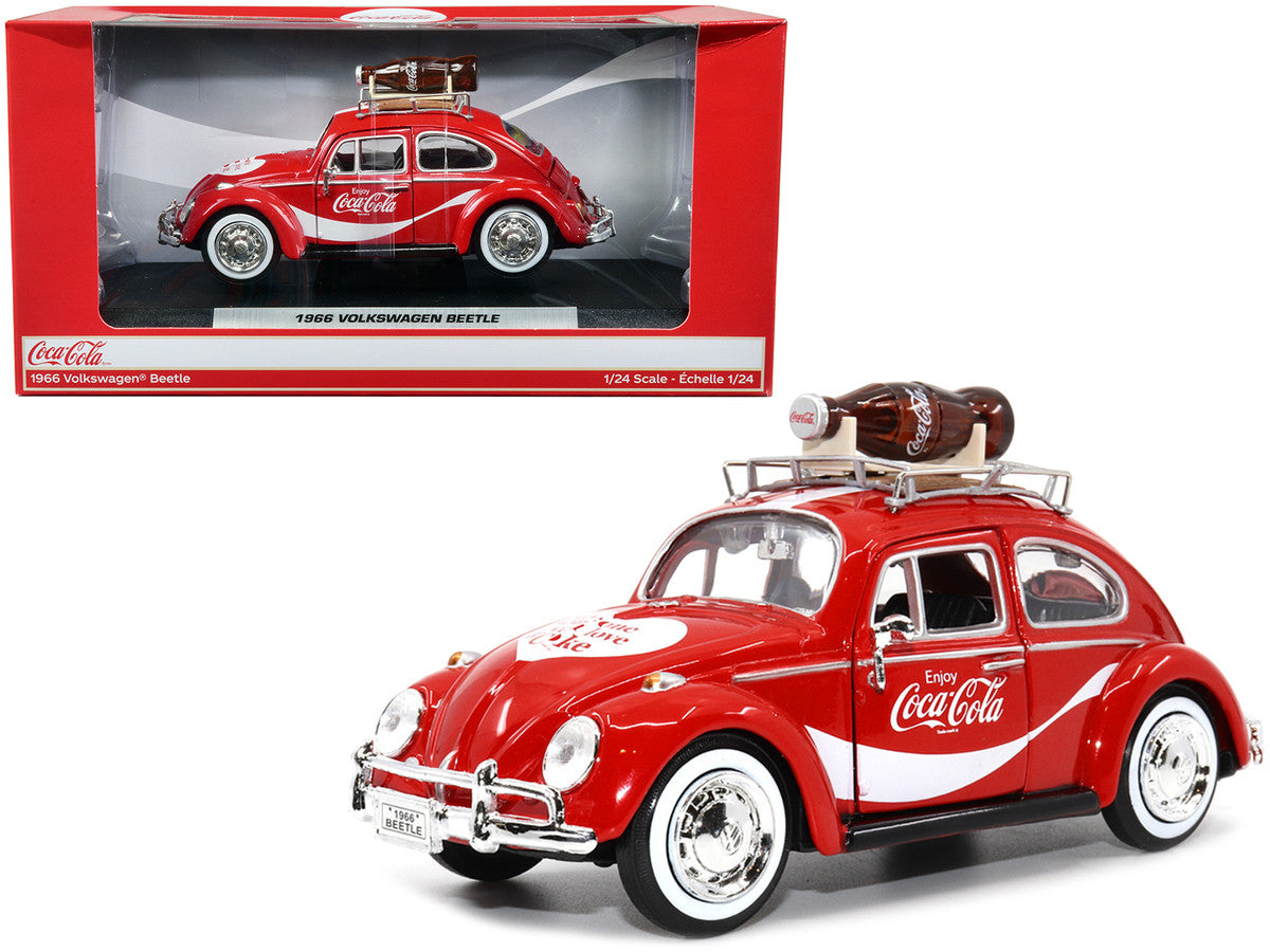 1966 Volkswagen Beetle Red "Enjoy Coca-Cola" with Roof Rack and Accessories 1/24 Diecast Model Car by Motor City Classics LuxuryLifeWay Online Store