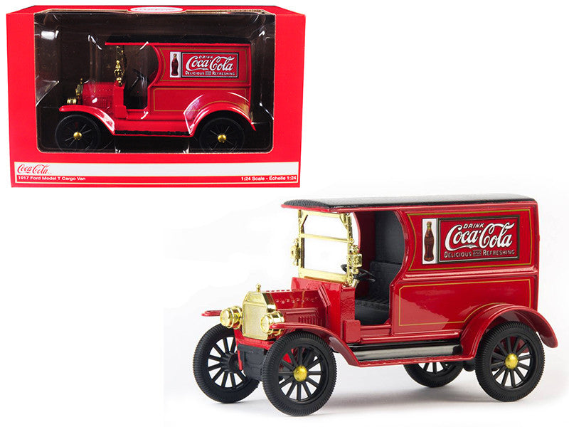 1917 Ford Model T Cargo Van "Coca-Cola" Red with Black Top 1/24 Diecast Model Car by Motorcity Classics LuxuryLifeWay Online Store