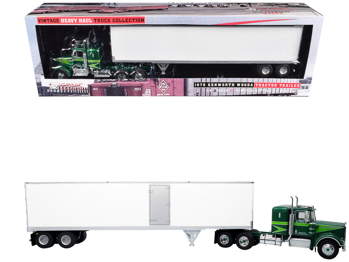 1976 Kenworth W900A Tractor with Dry Goods Trailer Green Metallic with Light Green Graphics "Vintage Heavy Haul Truck Collection" 1/43 Diecast Model by Iconic Replicas LuxuryLifeWay Online Store