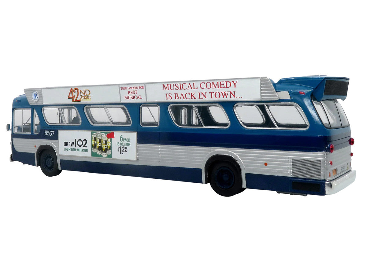 1963 GM TDH-5303 Transit Bus "MTA New York City Surface Transit" Blue Two-Tone with Graphics "The Bus & Motorcoach Collection" Limited Edition to 504 pieces Worldwide 1/43 Plastic Model by Iconic Replicas LuxuryLifeWay Online Store