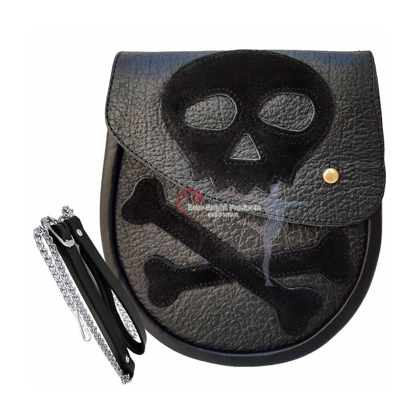 Scottish Kilt Semi Dress Sporran Genuine 100% Real Leather Black SKULL Sporran