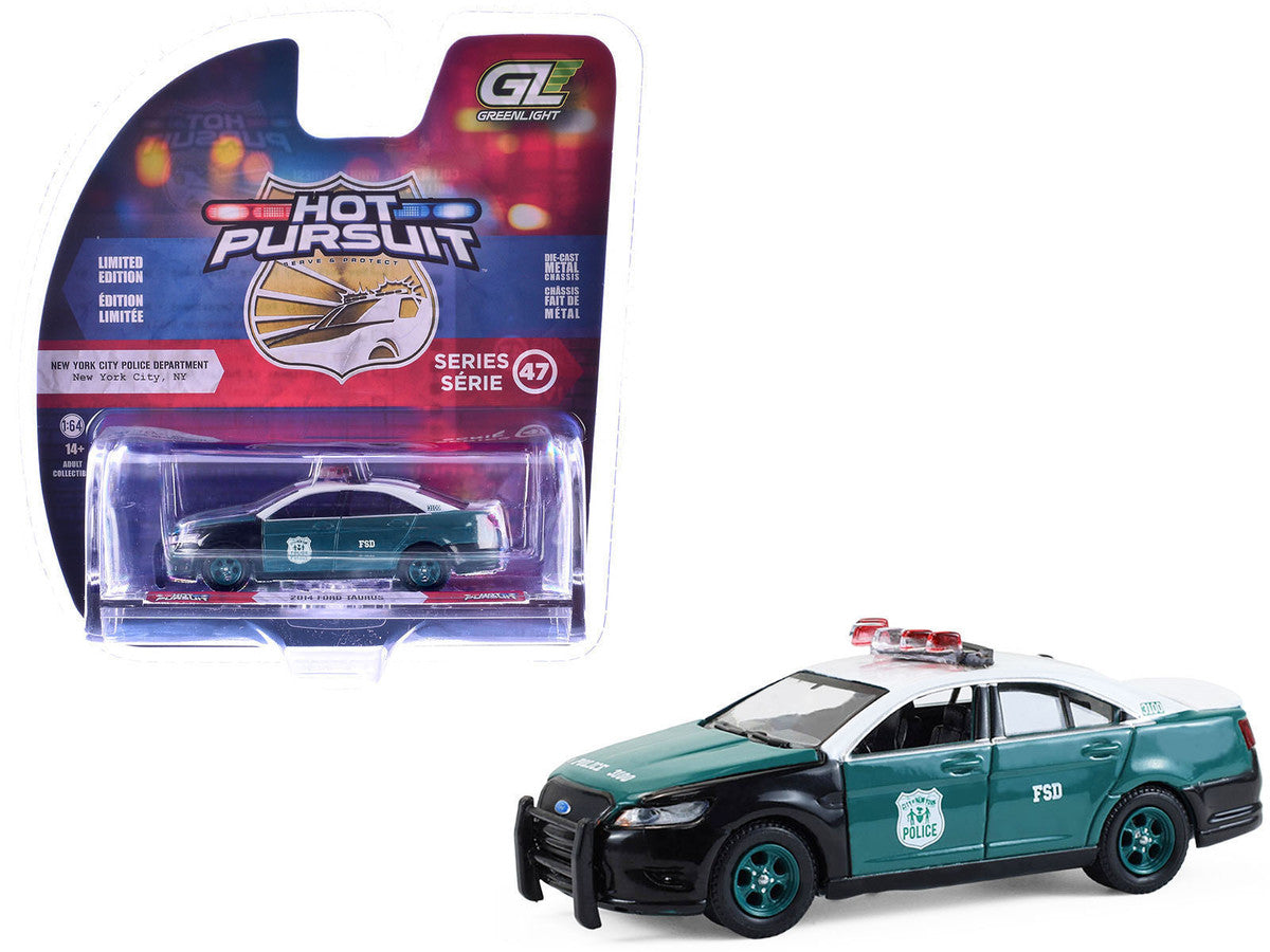 2014 Ford Taurus "New York Police Department (NYPD) Vintage Tribute Livery" Green and Black with White Top "Hot Pursuit" Series 47 1/64 Diecast Model Car by Greenlight LuxuryLifeWay Online Store