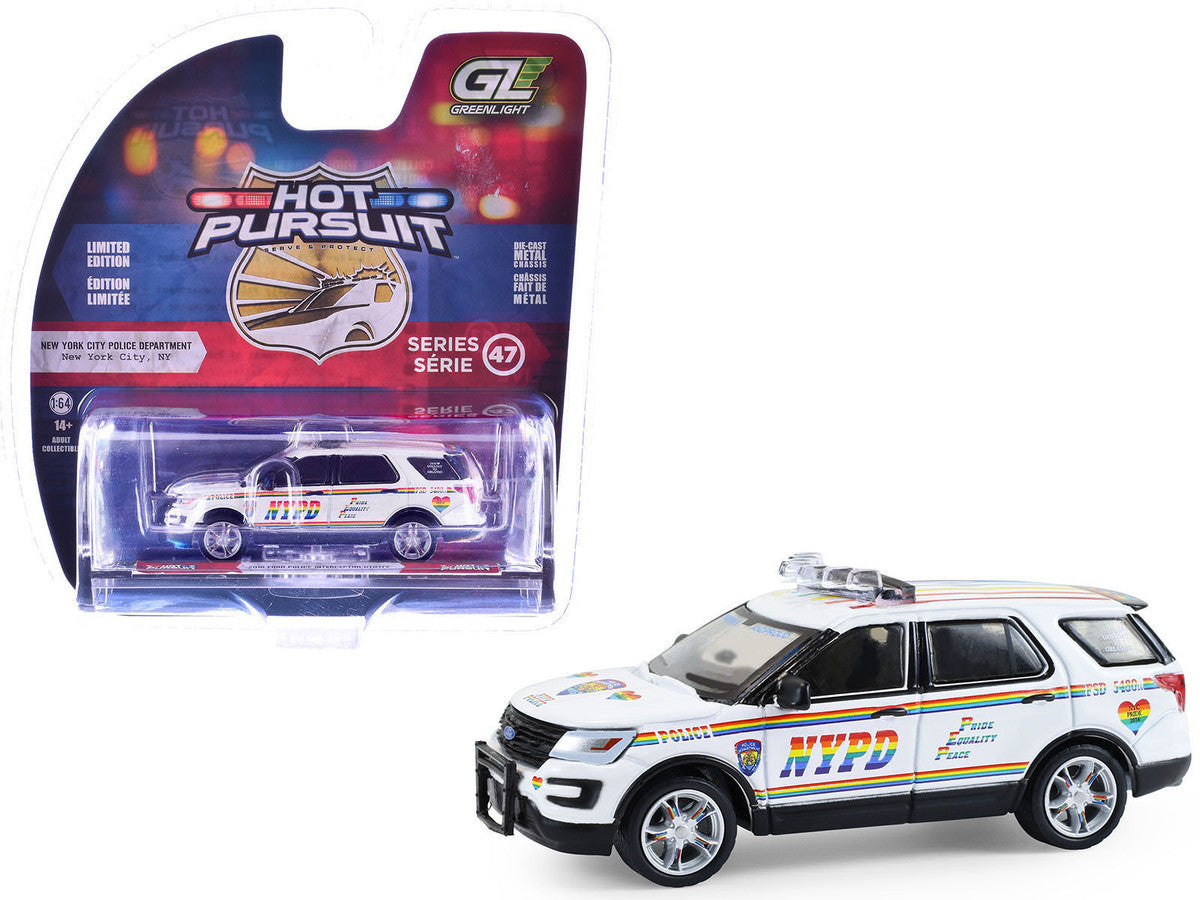 2016 Ford Police Interceptor Utility "New York Police Department (NYPD) Pride Livery" White with Rainbow Stripes "Hot Pursuit" Series 47 1/64 Diecast Model Car by Greenlight LuxuryLifeWay Online Store