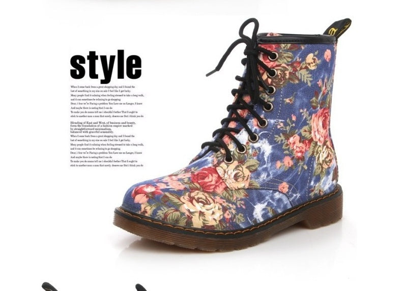 New western cowboy style Europe and America handsome retro small floral flat with boots high help Martin boots Best YouTube Store