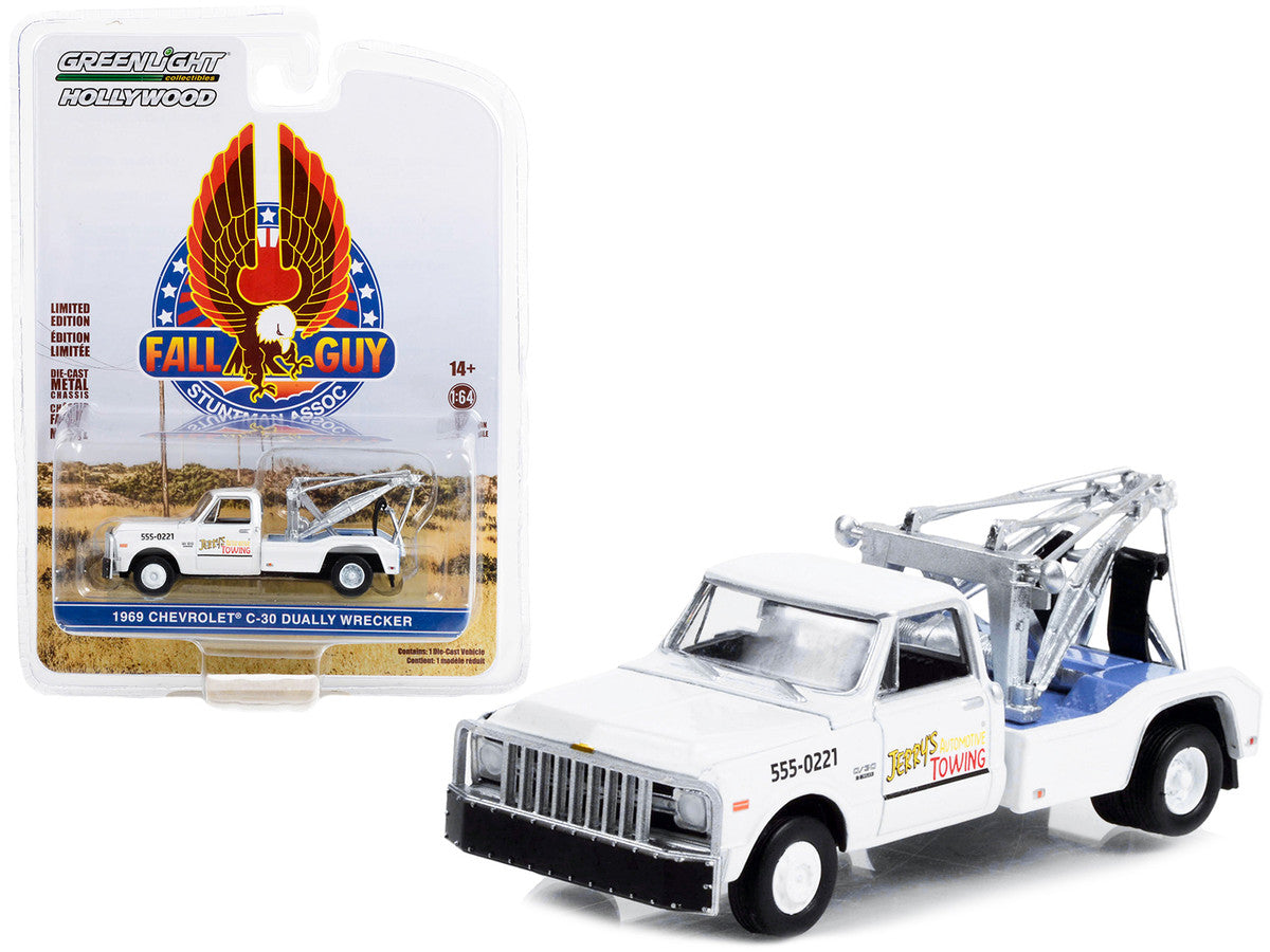 1969 Chevrolet C-30 Dually Wrecker Tow Truck White "Jerry’s Towing" "Fall Guy Stuntman Association" Hollywood Special Edition 1/64 Diecast Model Car by Greenlight LuxuryLifeWay Online Store