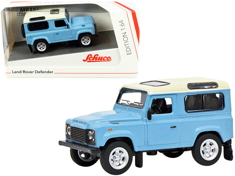 Land Rover Defender Light Blue with Cream Top 1/64 Diecast Model Car by Schuco LuxuryLifeWay Online Store