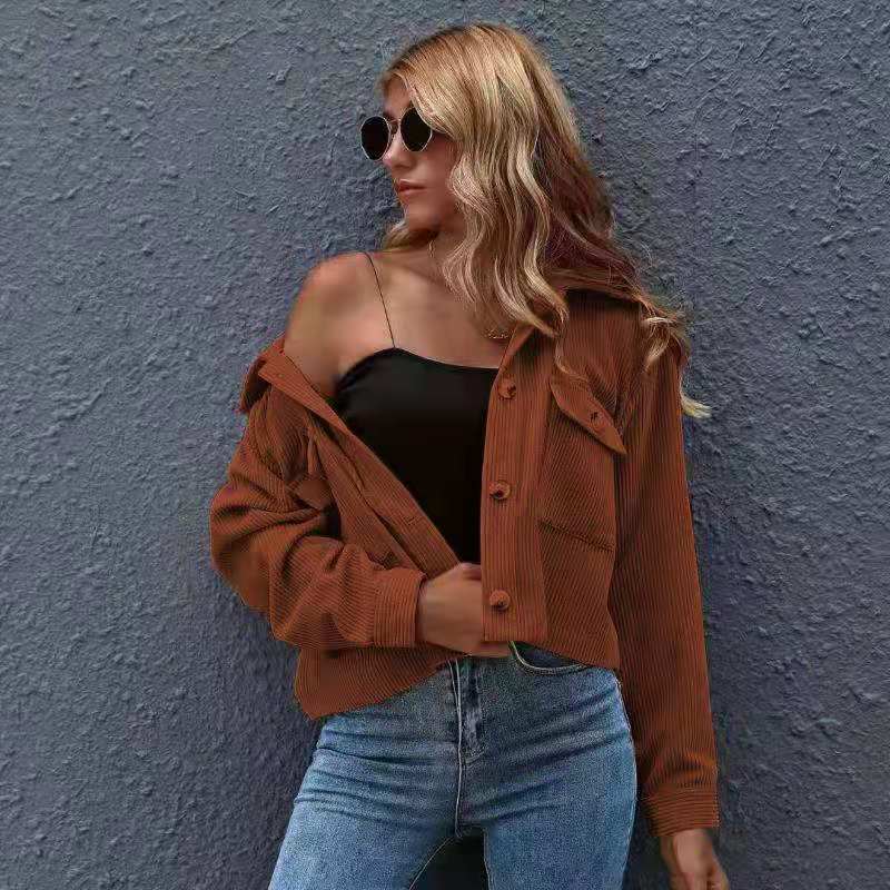 New European And American Fashion Corduroy Shirt Jackets In Stock Women's Clothing CJD