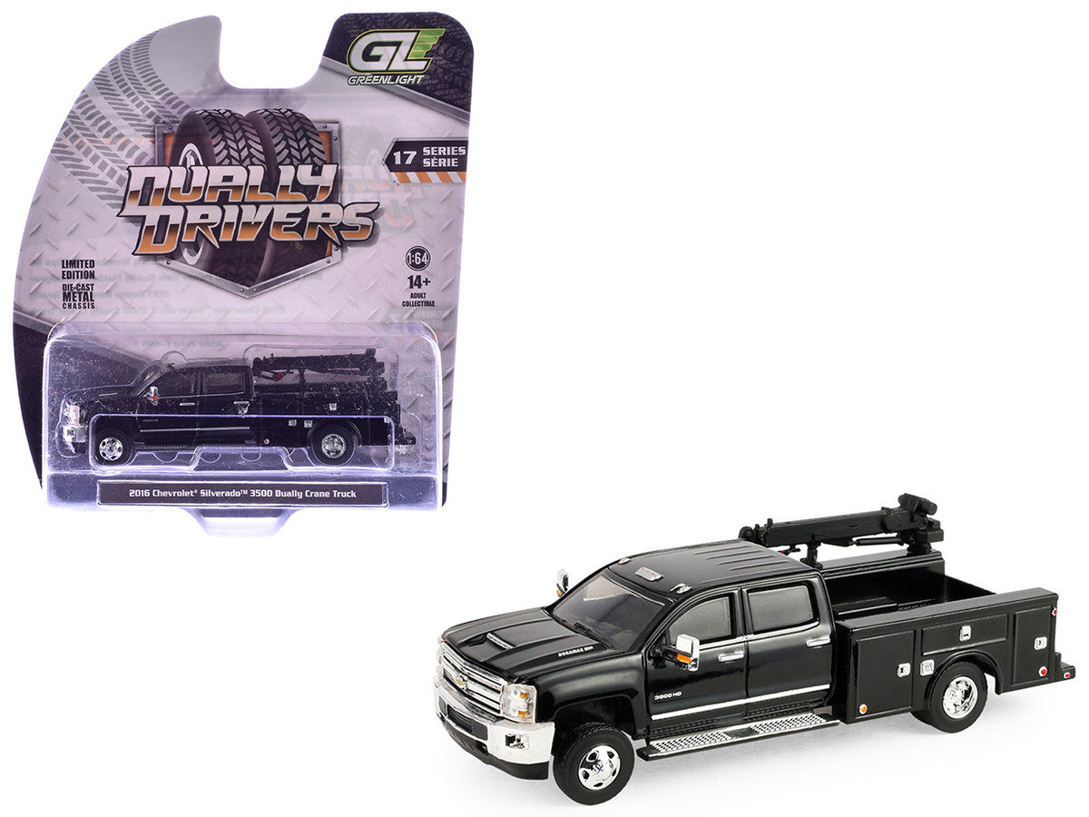 2016 Chevrolet Silverado 3500 Dually Crane Truck Black "Dually Drivers" Series 17 1/64 Diecast Model Car by Greenlight LuxuryLifeWay Online Store
