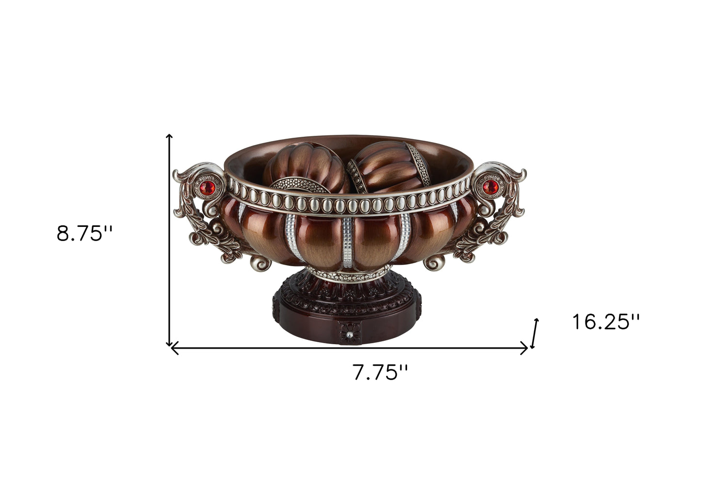 9" Reddish Bronze And Silver Polyresin Decorative Bowl With Orbs LuxuryLifeWay Online Store