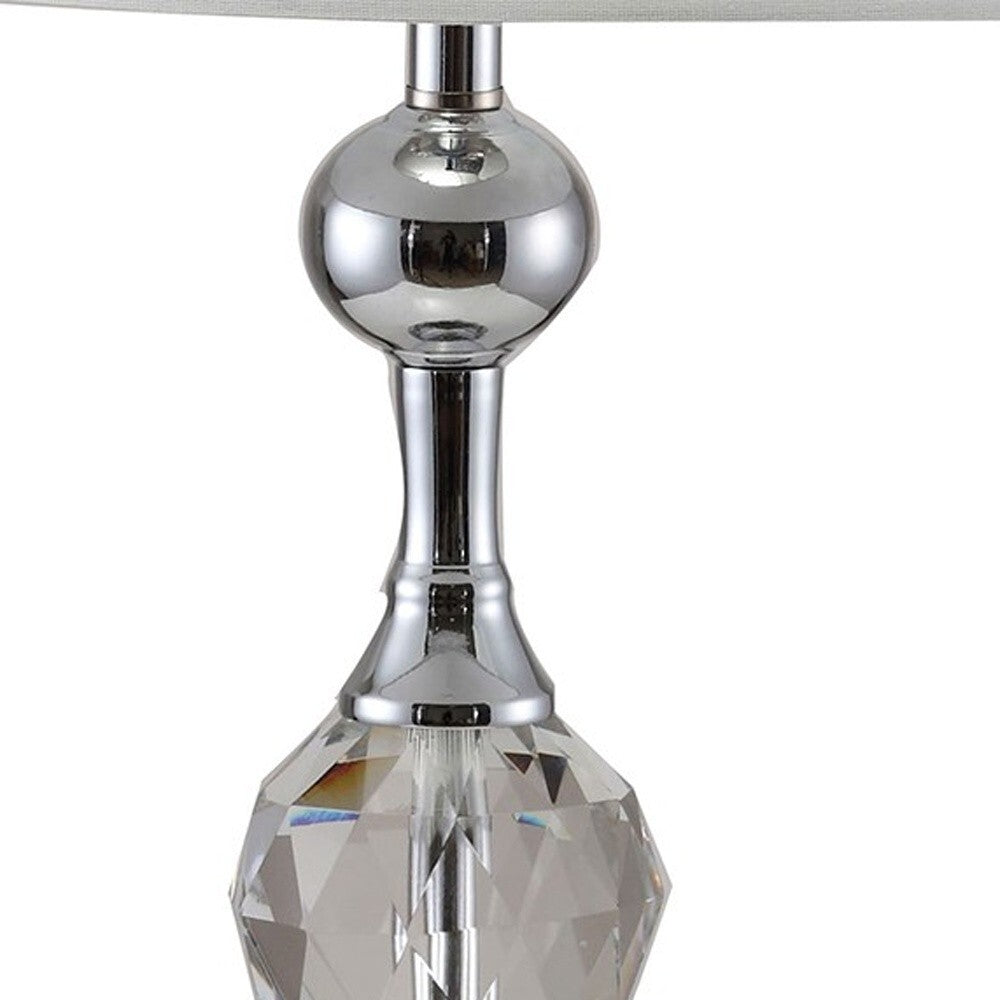 30" Silver Metal Bedside Table Lamp With White Classic Drum Shade LuxuryLifeWay Online Store