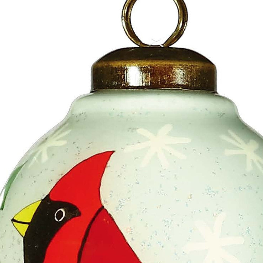 Festive Glitter Red Cardinal Hand Painted Mouth Blown Glass Ornament LuxuryLifeWay Online Store