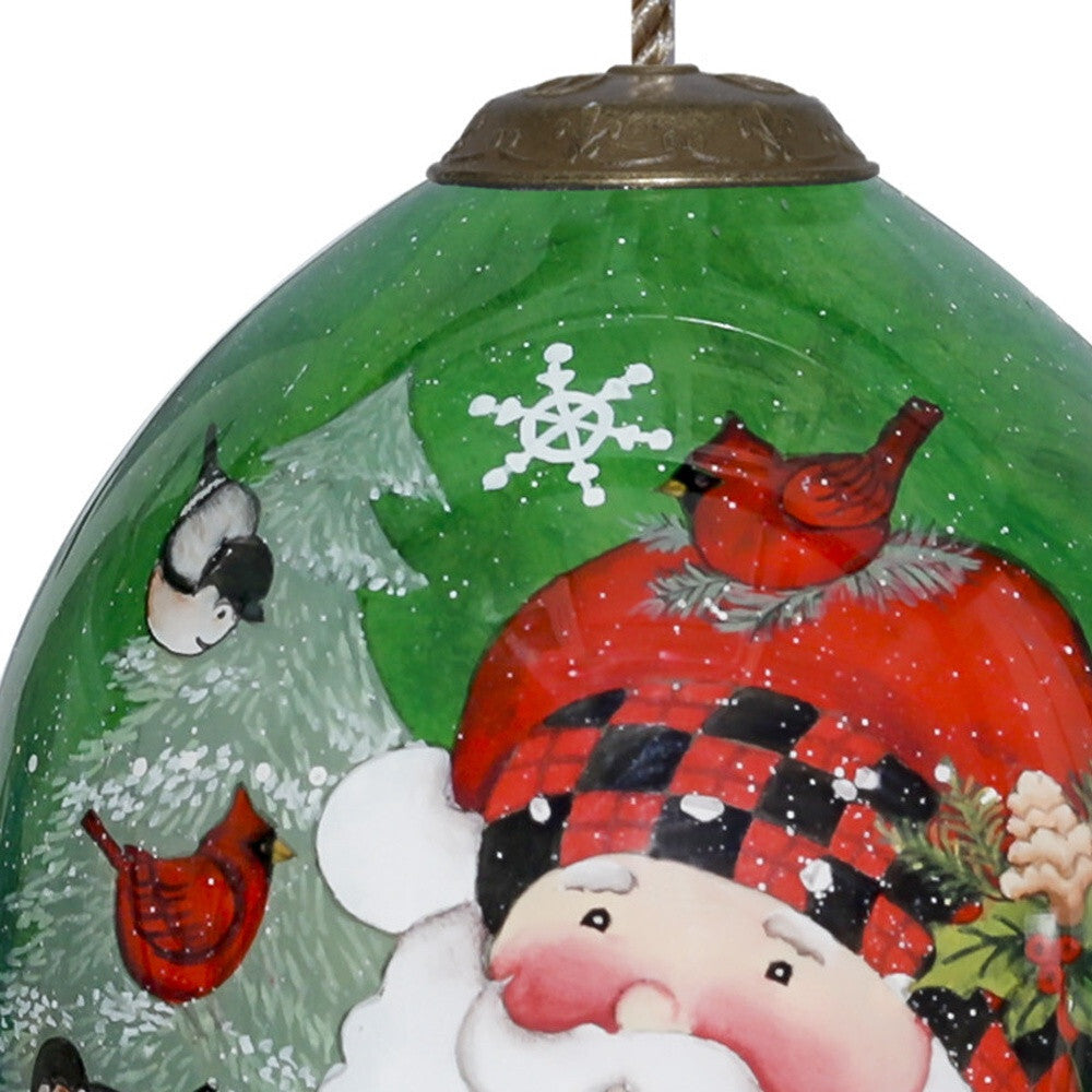 Plaid Santa with Cardinals Hand Painted Mouth Blown Glass Ornament LuxuryLifeWay Online Store