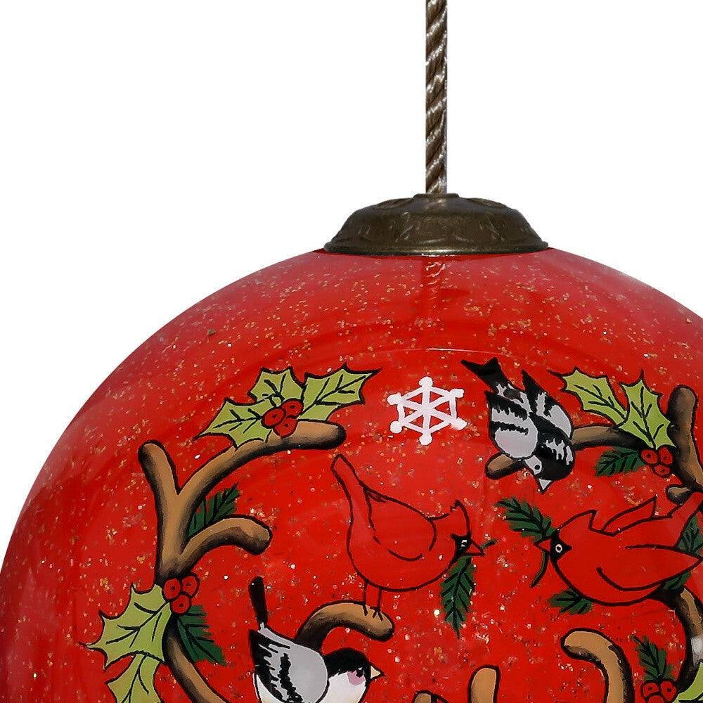 Reindeer with Plaids and Cardinals Hand Painted Mouth Blown Glass Ornament LuxuryLifeWay Online Store