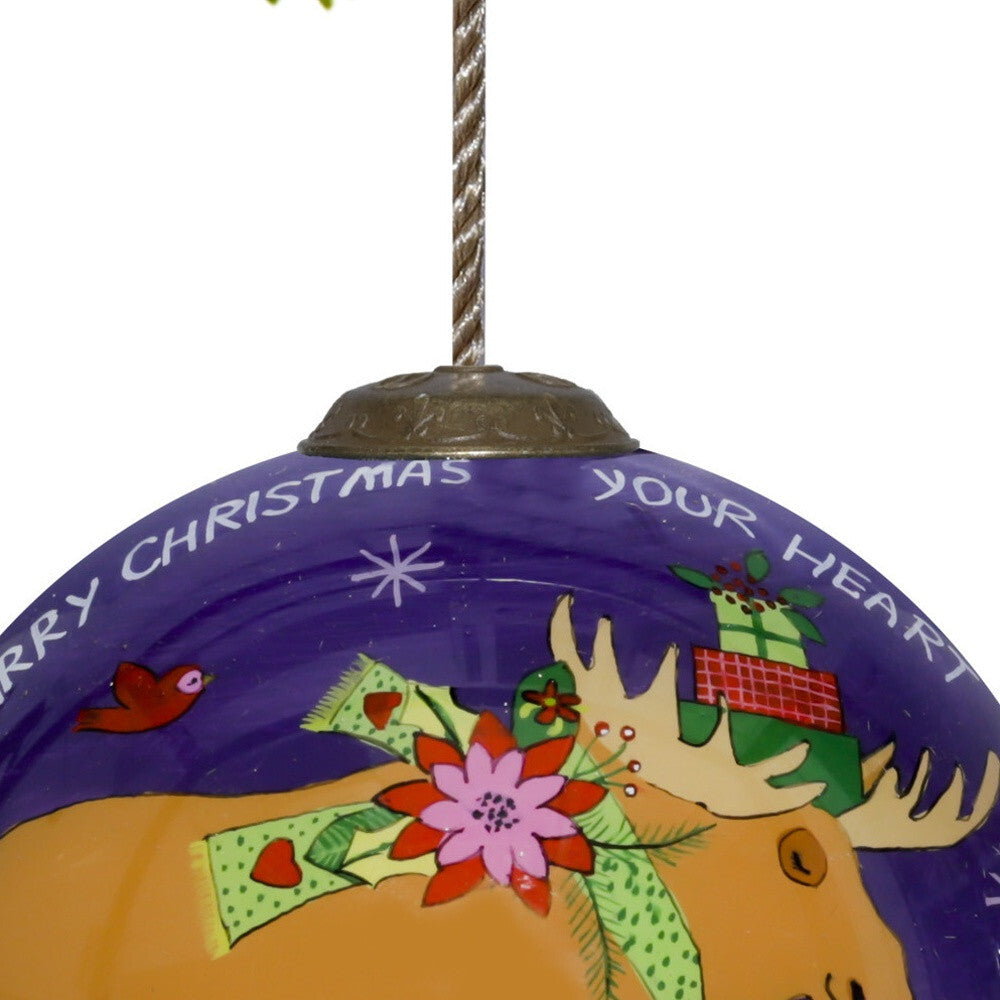 Christmas Moose Walking Hand Painted Mouth Blown Glass Ornament LuxuryLifeWay Online Store
