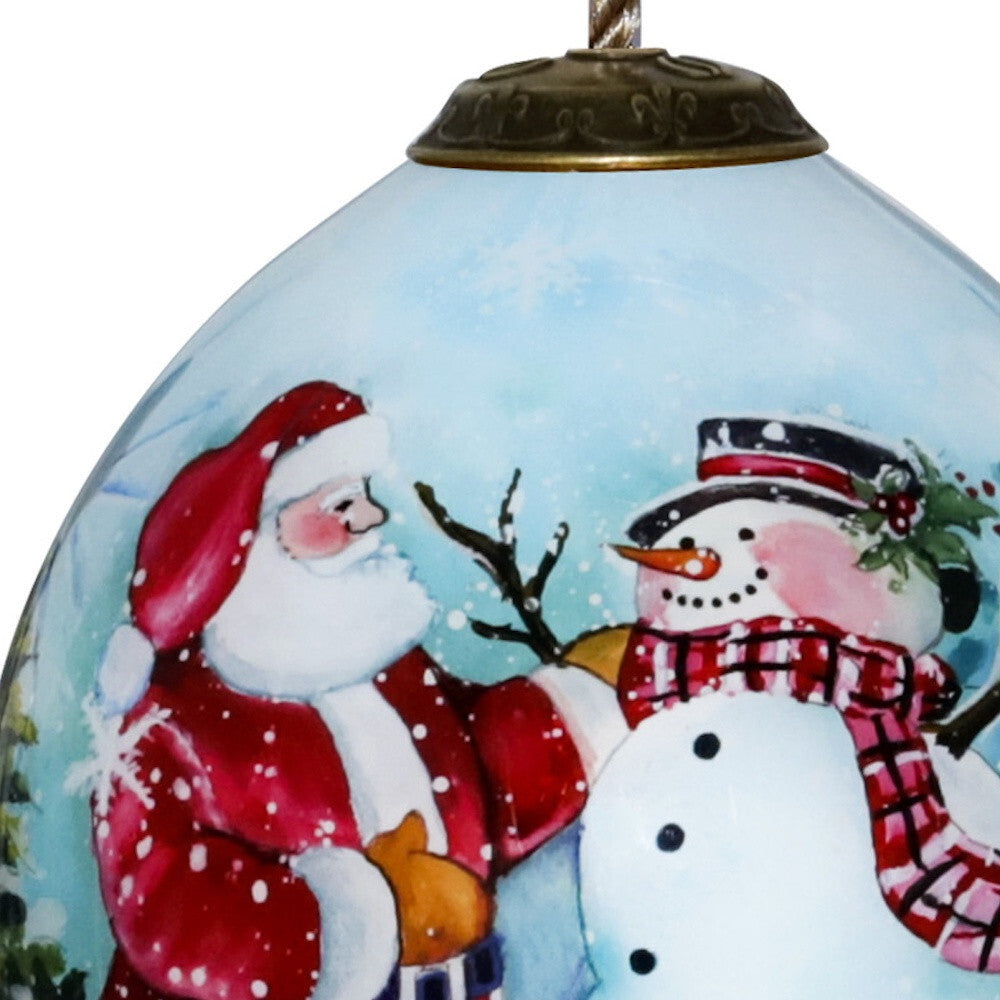 Christmas Santa and Snowman Hand Painted Mouth Blown Glass Ornament LuxuryLifeWay Online Store