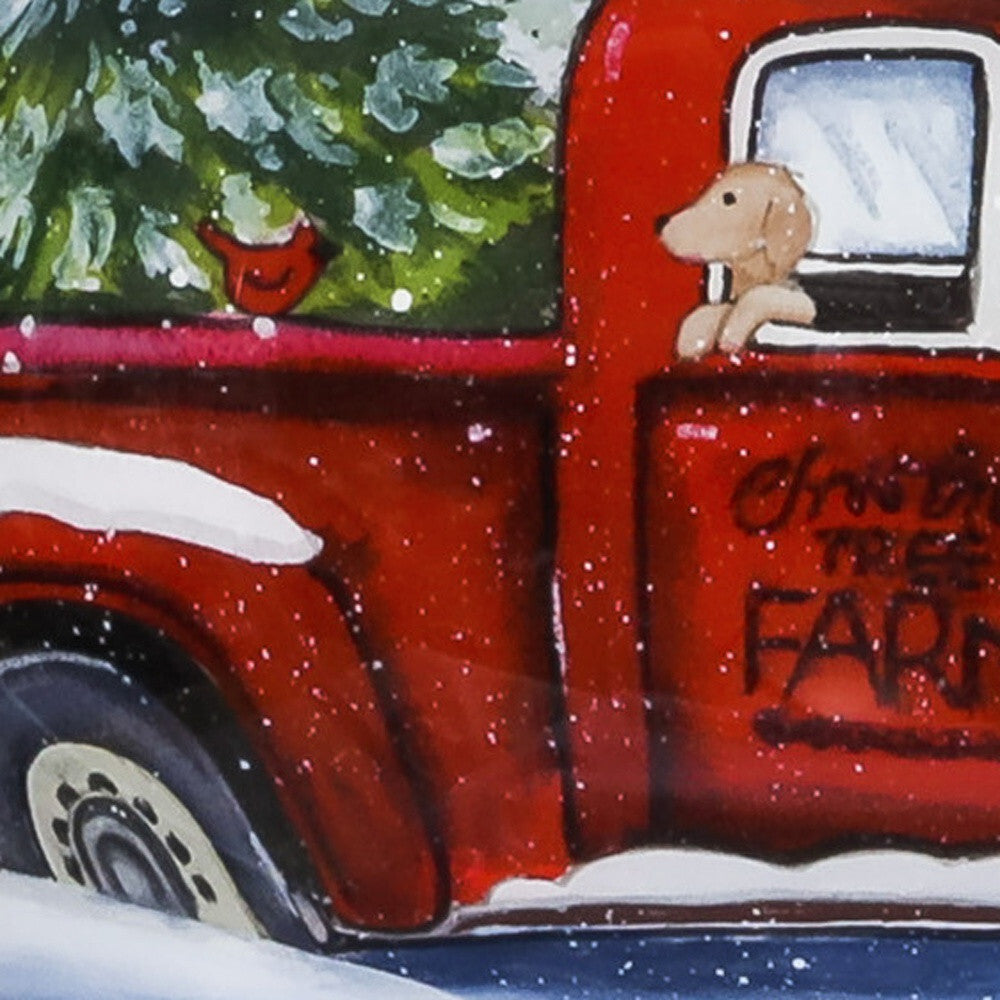 Red Farm Truck with Tree Hand Painted Mouth Blown Glass Ornament LuxuryLifeWay Online Store