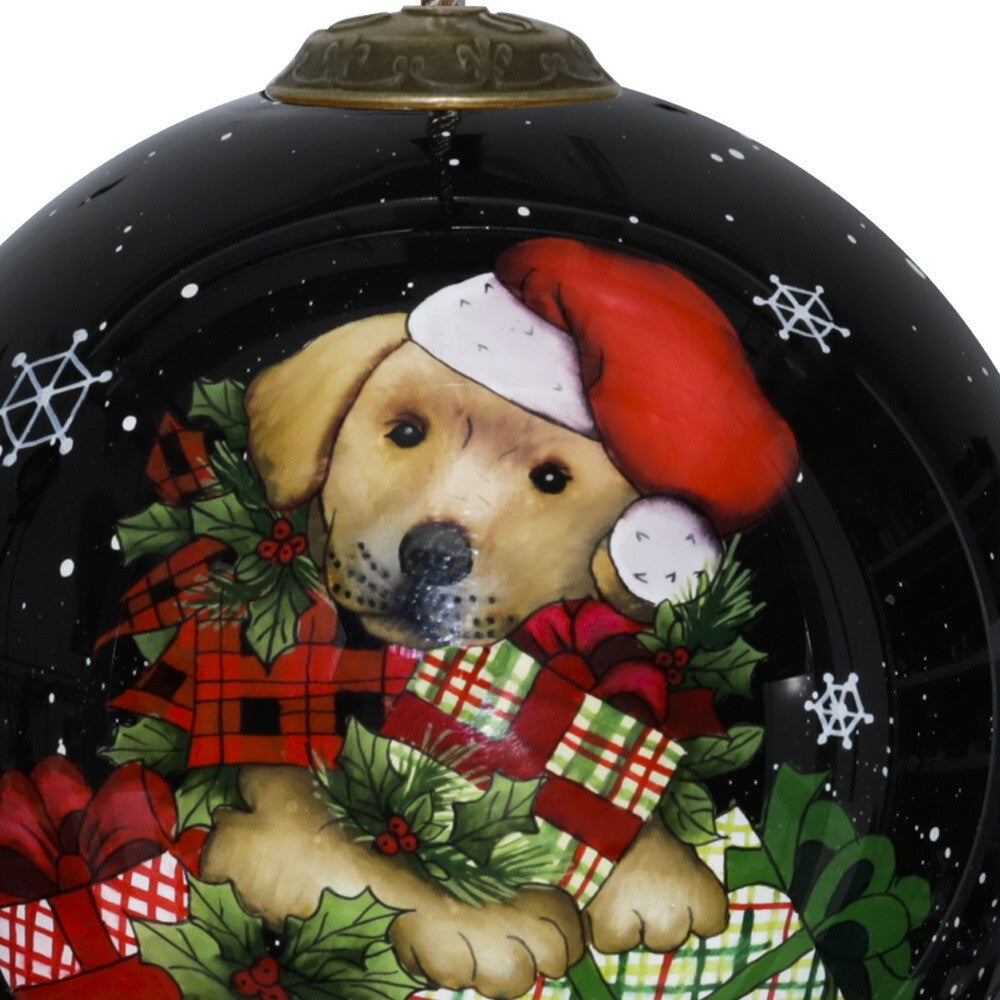 Christmas Puppy with Presents Hand Painted Mouth Blown Glass Ornament LuxuryLifeWay Online Store
