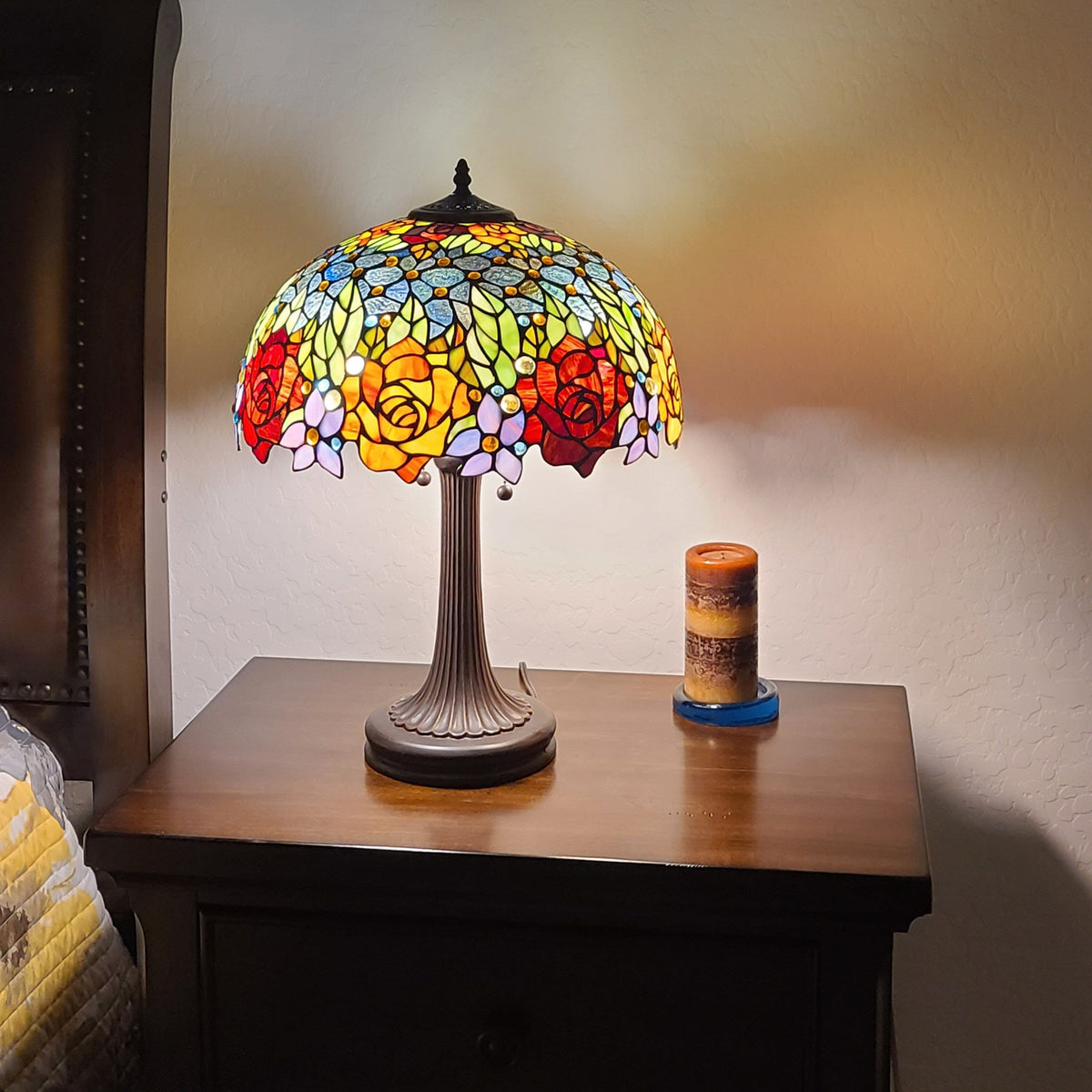 24" Dark Brown Metal Two Light Candlestick Table Lamp With Orange Shade LuxuryLifeWay Online Store