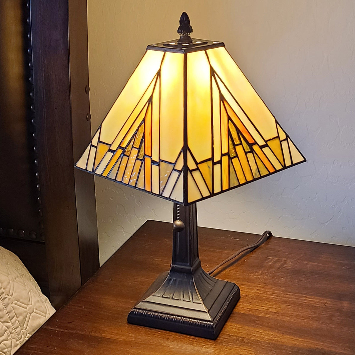 15" Dark Brown Metal Candlestick Table Lamp With Beige Shade LuxuryLifeWay Online Store