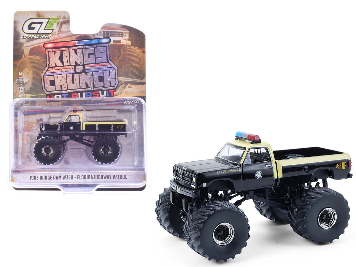 1983 Dodge Ram W350 Monster Truck "Florida Highway Patrol" Black with Cream Top and Stripes "Kings of Crunch - Hot Pursuit" Special Edition 1/64 Diecast Model Car by Greenlight LuxuryLifeWay Online Store