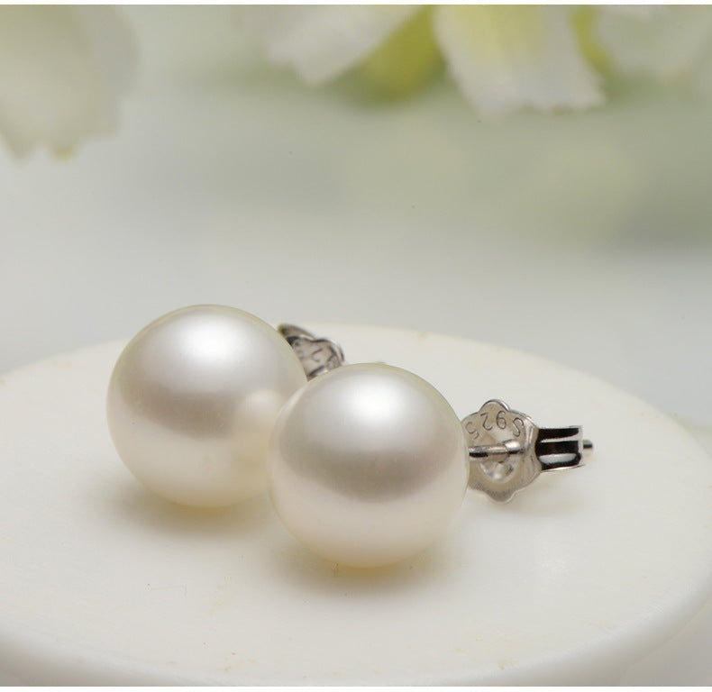 S925 Sterling Silver Needle Natural Freshwater Pearl Ear Studs CJD
