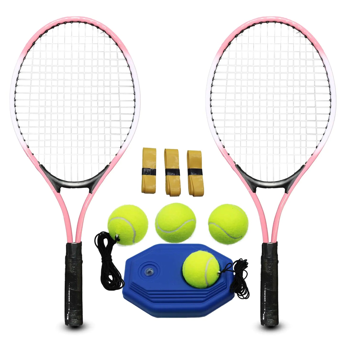Magicorange 21 inch Tennis Rackets for Kids 2 Players Recreational Tennis Racquet Set for Beginners and Professional with 4 Tennis Balls 3 Overgrips 1 Tennis Bag (Pink)