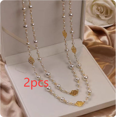 Retro Multi-layer Pearls Necklace Fashion Long Sweater Chain Versatile Accessories For Women LadyShow.Store