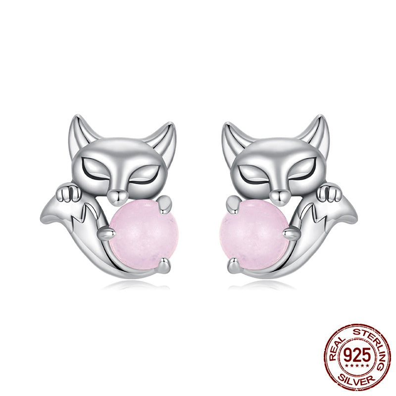 S925 Sterling Silver Fox Stud Earrings LadyShow.Store
