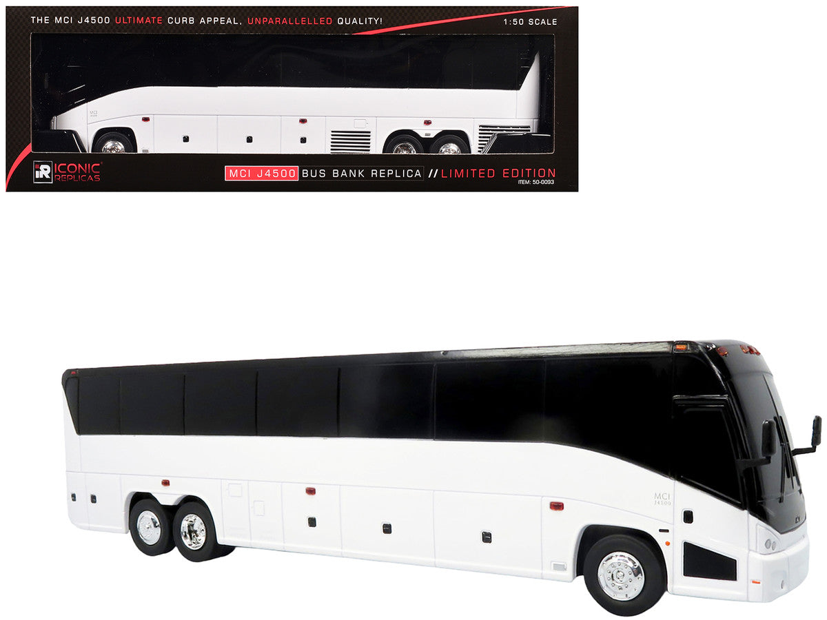 MCI J4500 Coach Bus Bank White Limited Edition 1/50 Model by Iconic Replicas LuxuryLifeWay Online Store