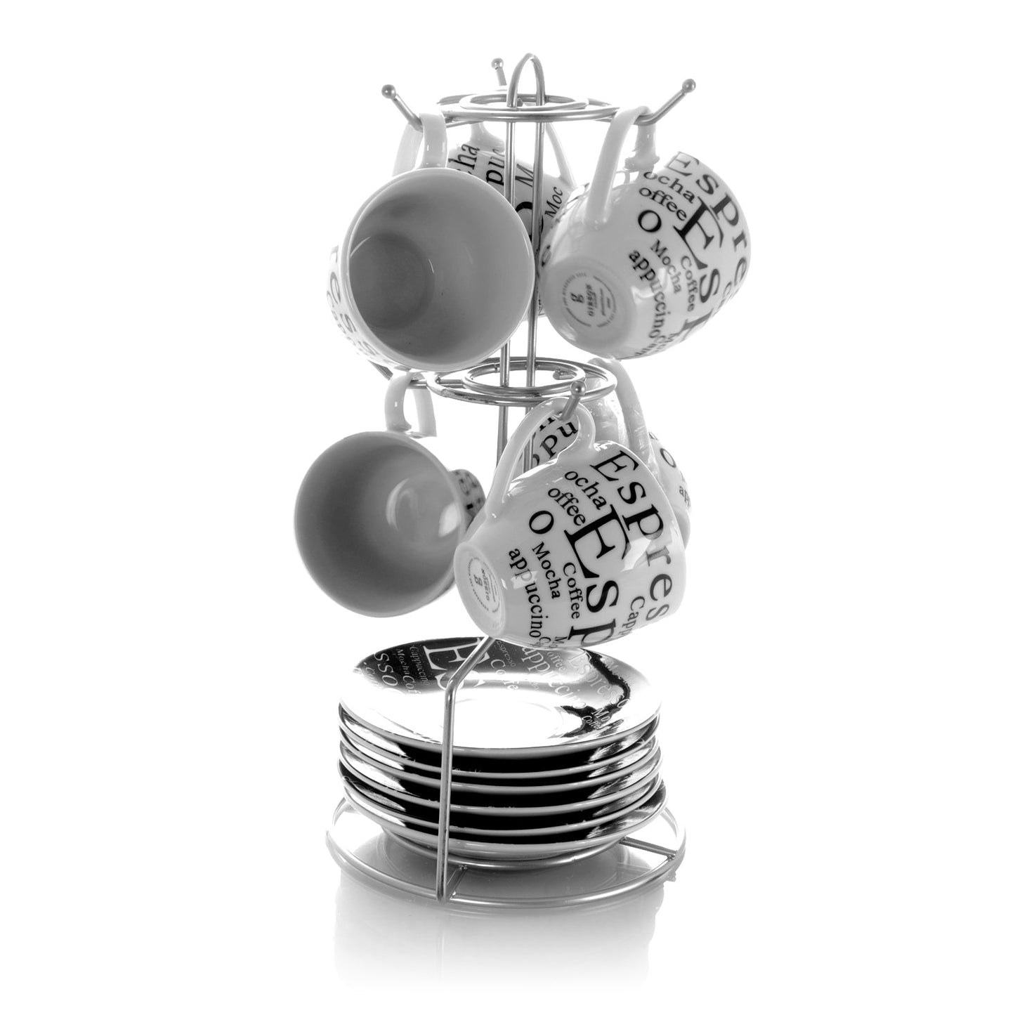 Gibson Espresso 13 Piece Small 3 oz Stoneware Coffee Cup Set with Wire Saucer Cup Rack LuxuryLifeWay Online Store