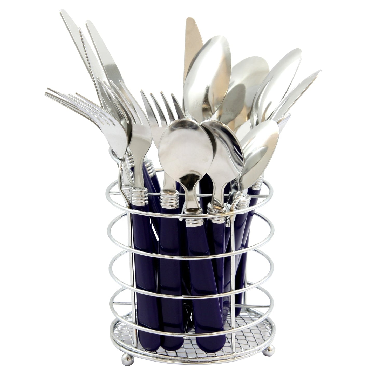Gibson Sensations II 16 Piece Stainless Steel Flatware Set with Cobalt Handles and Chrome Caddy LuxuryLifeWay Online Store