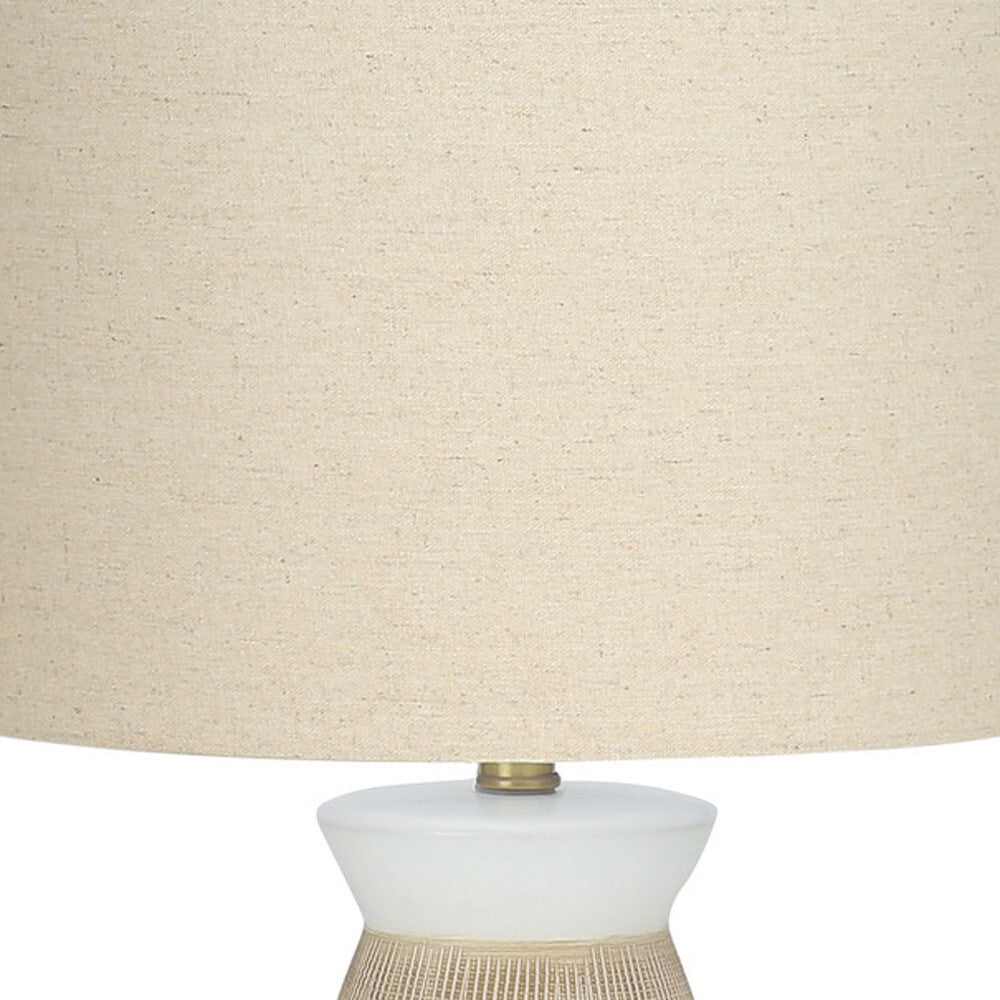 27" Brown and White Ceramic Round Table Lamp With Beige Drum Shade LuxuryLifeWay Online Store