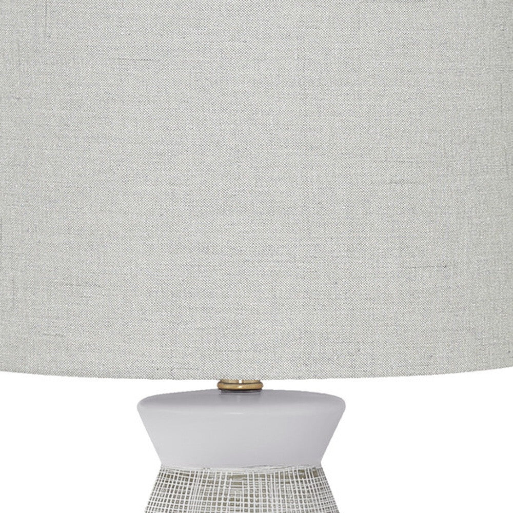 27" Gray and White Ceramic Round Table Lamp With Gray Drum Shade LuxuryLifeWay Online Store