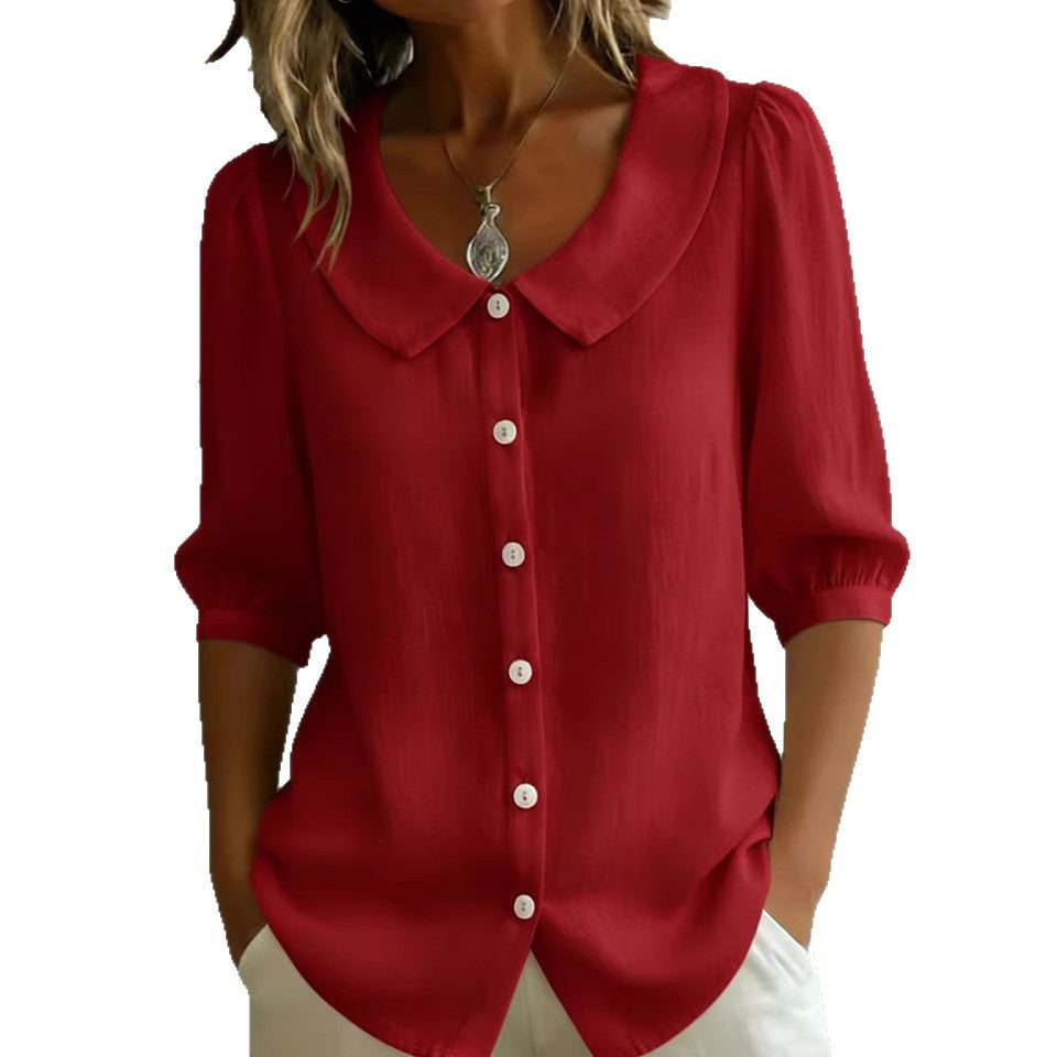 Collared Short-sleeve Blouse Fashion Casual Versatile Loose Shirt Women's Clothing NorixaFashion.com