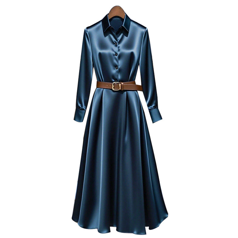 Temperament Long-sleeved Dress Autumn Solid Color A-line Skirt LadyShow.Store