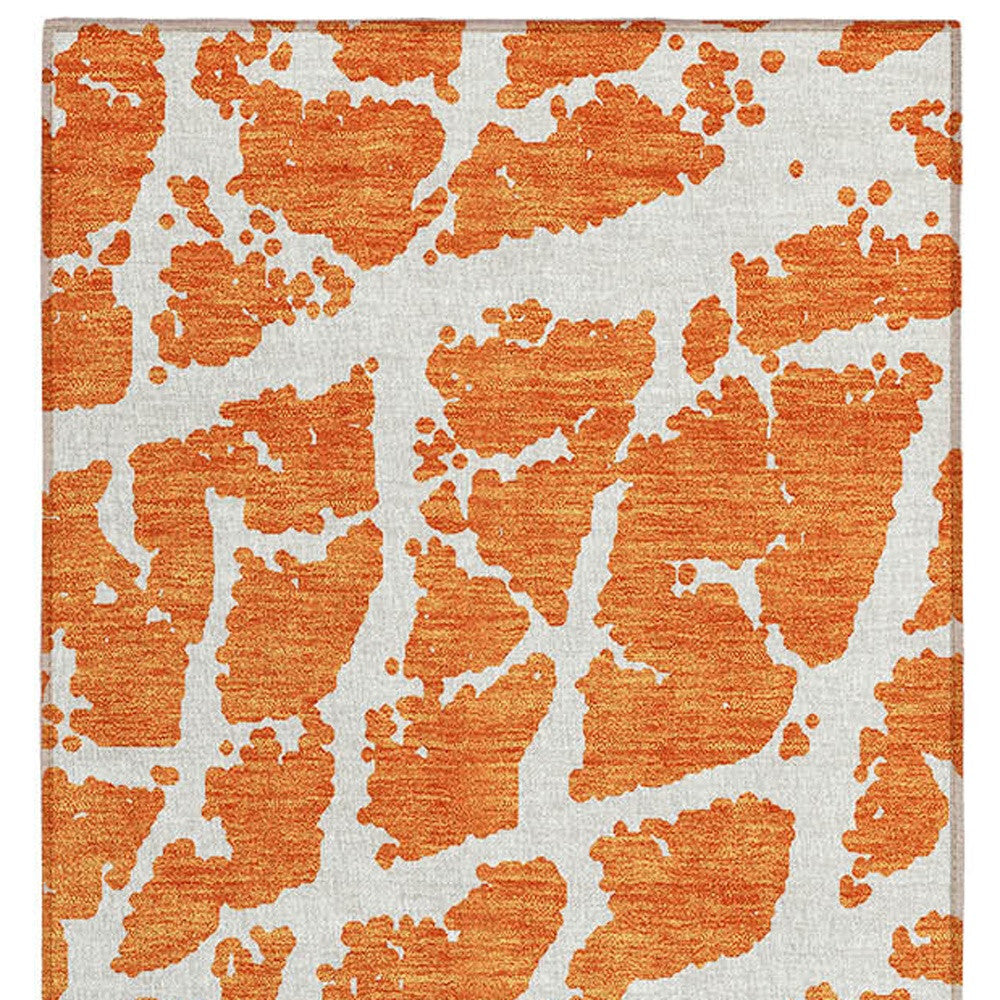 8' Runner Orange and White Abstract Washable Non Skid Indoor Outdoor Runner Rug LuxuryLifeWay Online Store