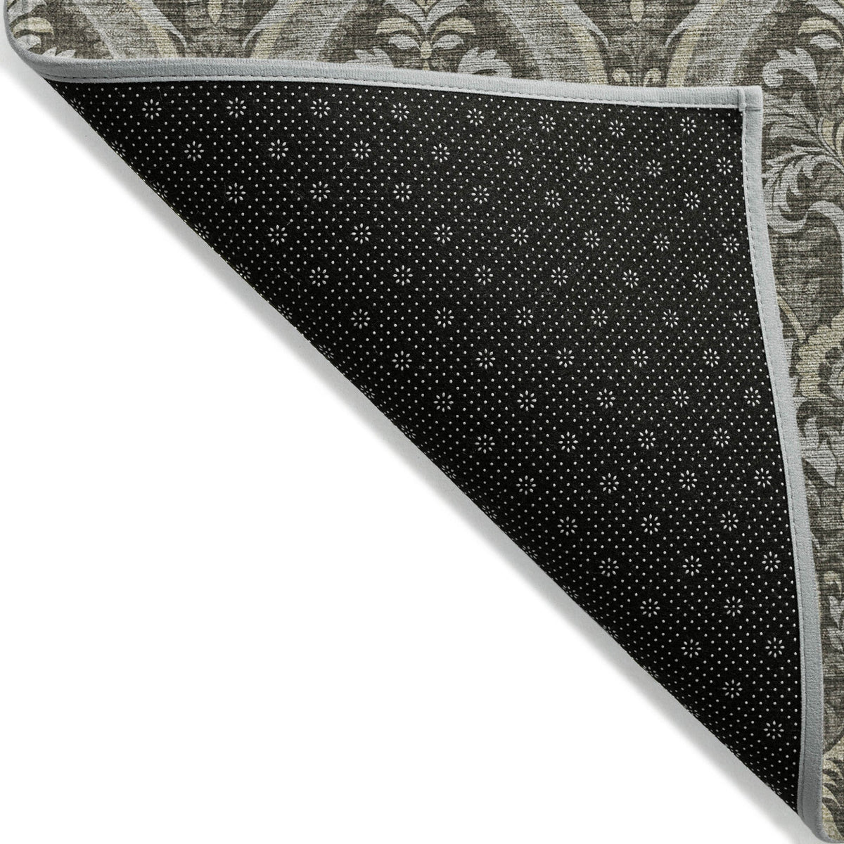 8' Runner Taupe and Beige Damask Washable Non Skid Indoor Outdoor Runner Rug LuxuryLifeWay Online Store
