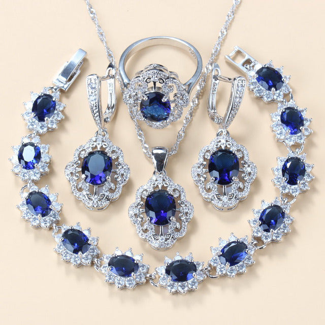 Garnet Cubic Zirconia Earrings Pendant Necklace Bracelet Ring Gift 4 PCs Set LadyShow.Store