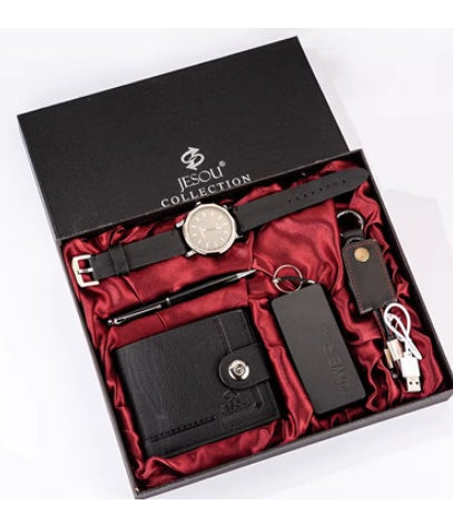 Mens Boutique Gift Set Wallet Power Bank Keychain Large Dial Quartz Watch LuxuryLifeWay Online Store