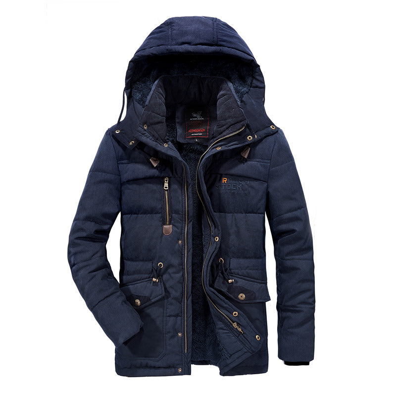 Dad loaded men's jacket cotton coat long XL jacket winter plus velvet thickened middle-aged cotton clothes CJD