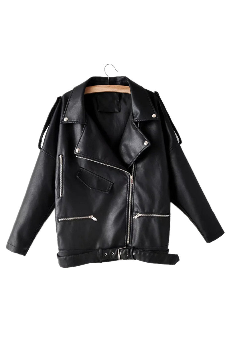 Chain Loose Female PU Leather Jacket Ladies Jacket CJD